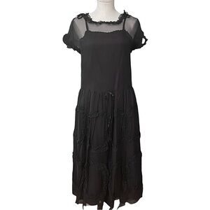 RARE Laura Ashley Couture Vintage 90s Black Ruffle Edwardian Gothic Midi Dress